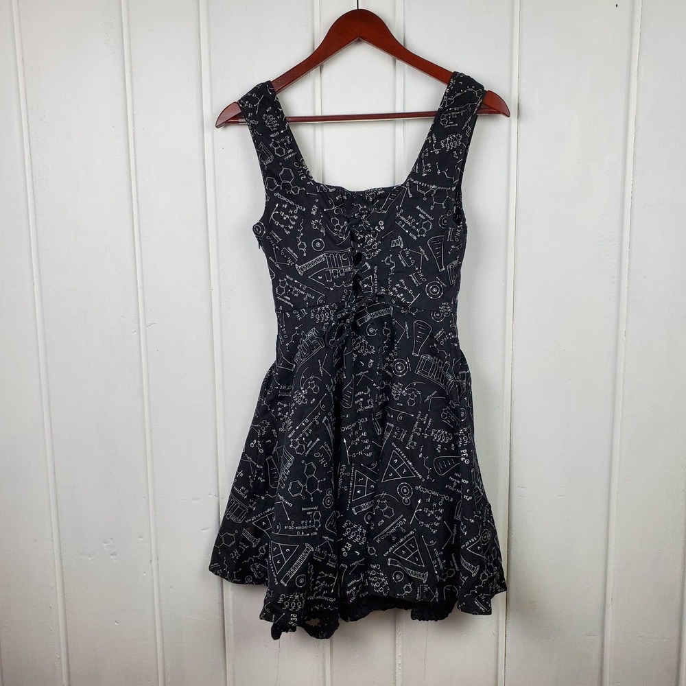 Hot Topic S Black White Science Graphic Print Fit & Flare Punk Tie Back Dress - Picture 6 of 9